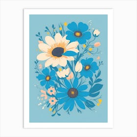 Beautiful Flowers Illustration Vertical Composition In Blue Tone 12 Art Print