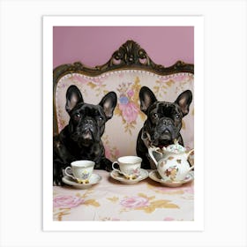 French Bulldogs At Tea party Art Print