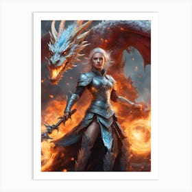 Dragon And A Woman Art Print