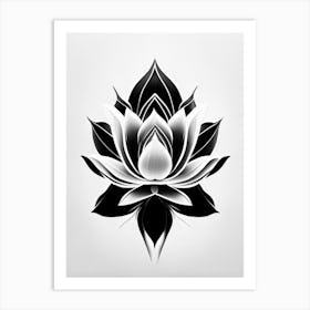 Sacred Lotus Black And White Geometric 1 Art Print