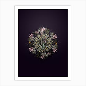 Vintage Scilla Obtusifolia Floral Wreath on Royal Purple n.0277 Art Print