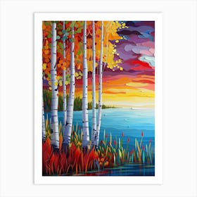 Sunset Birch Trees Art Print