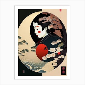 Colour Yin and Yang Japanese Ukiyo E Style Art Print