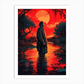 Red Samurai Japan Painting Art Print