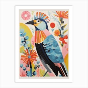 Colourful Scandi Bird Crested Caracara 1 Art Print