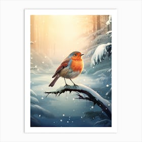 Robin In The Snow 2 Art Print
