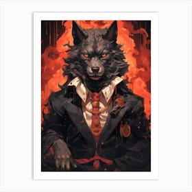 Wolf In Flames Art Print