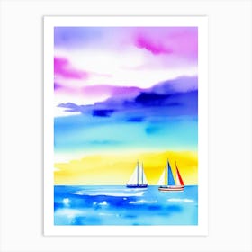 Watercolor Sailboats On The Sea Art Print