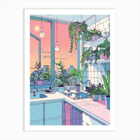 Kitchen With Plants Art Print