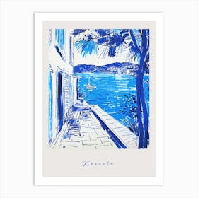 Korcula Croatia Mediterranean Blue Drawing Poster Art Print