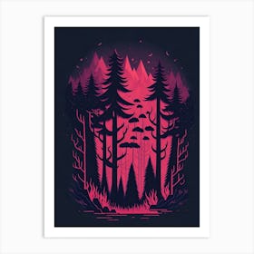 A Fantasy Forest At Night In Red Theme 28 Art Print