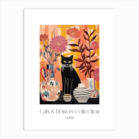 Cats & Flowers Collection Lotus Flower Vase And A Cat, A Painting In The Style Of Matisse 0 Art Print