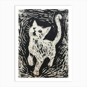 Oriental Shorthair Cat Linocut Blockprint 6 Art Print