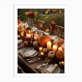 Autumn Harvest Table Decor Arranged Traditionally Rustic Style Featuring An Outlined Cornucopia Br (7) Art Print