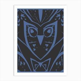 Abstract Owl Black And Blue 1 Art Print