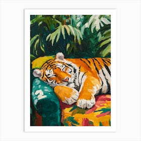 Oil Painting Tiger Sleeping 4 Art Print