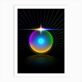 Neon Geometric Glyph in Candy Blue and Pink with Rainbow Sparkle on Black n.0028 Art Print