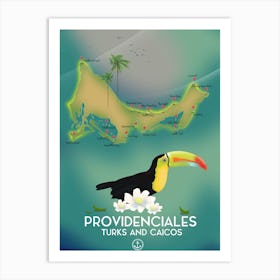 Providenciales Turks and Cacos travel map Art Print