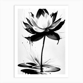 Lotus Symbol Black And White Painting Art Print