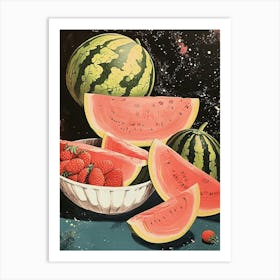 Art Deco Watermelon & Strawberries Art Print