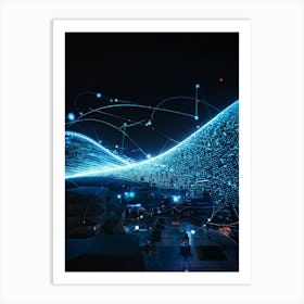 Cybernetic Abstract Concept Art Featuring A Network Of Luminous Dots And Waves Polygons And Streams (1) Art Print