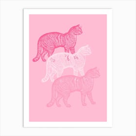 Retro Pink Cat Art Print