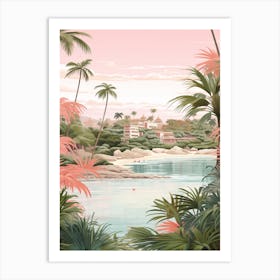 An Illustration In Pink Tones Of Palawan Beach Sentosa Island 1 Art Print