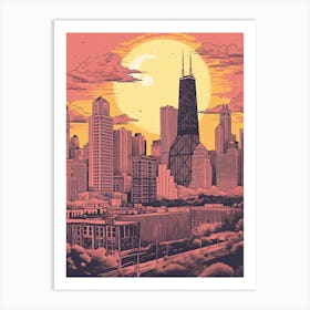 Chicago In Risograph Style 1 Art Print