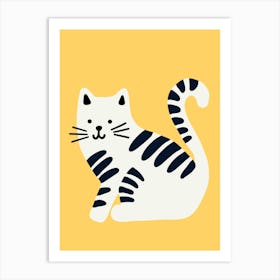 Cat On Yellow Background Art Print