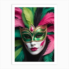 A Woman In A Carnival Mask, Pink And Black (57) Art Print