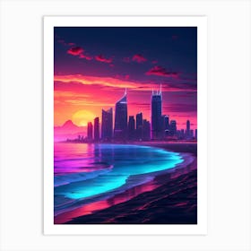 Neon Sunset Cityscape Art Print