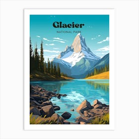 Glacier National Park Montana Hiking Modern Travel Illustration Art Print