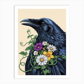 Crow With Flowers 6 Art Print