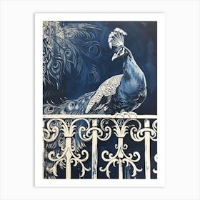 Peacock On Fancy Railing Linocut Inspired 3 Art Print