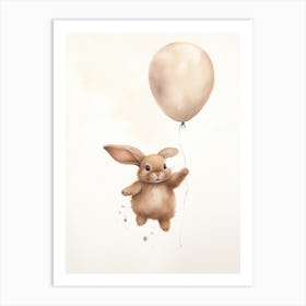 Baby Rabbit Flying With Ballons, Watercolour Nursery Art 4 Art Print