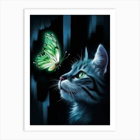 Cat And Butterfly Art Print