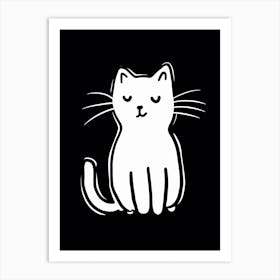 Black And White Cat Line Drawing 7 Art Print