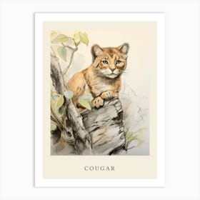 Beatrix Potter Inspired  Animal Watercolour Cougar 3 Art Print
