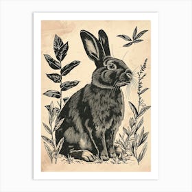 Florida White Blockprint Rabbit Illustration 8 Art Print
