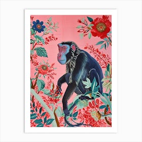 Floral Animal Painting Baboon 4 Art Print