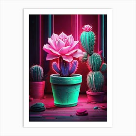 Neon Cactus art print Art Print