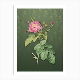 Vintage Harsh Downy Rose Botanical on Lunar Green Pattern n.1484 Art Print