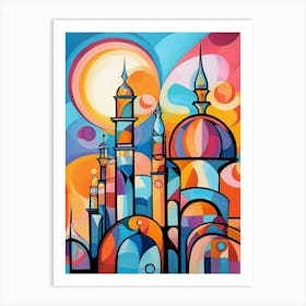 City of 1001 Nights, Abstract Vibrant Colorful Painting in Cubism Style 3 Art Print