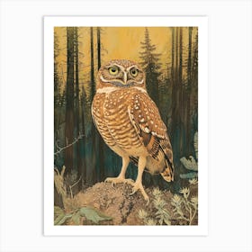 Burrowing Owl Relief Illustration 1 Art Print