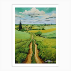 Green plains, distant hills, country houses,renewal and hope,life,spring acrylic colors.26 Art Print