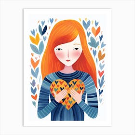 Spring Inspired Heart Pattern Illustration Of Person 3 Art Print