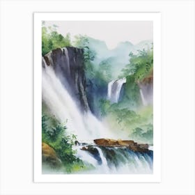 Nohsngithiang Falls Of The North, India Water Colour  (1) Art Print