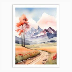 Tranquil Mountains In Minimalist Watercolor Vertical Composition 45 Art Print