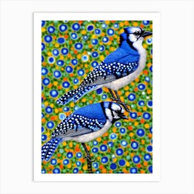 Blue Jay Yayoi Kusama Style Illustration Bird Art Print