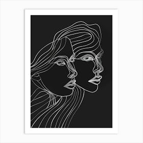 Minimalist Portrait Line Black And White Woman 2 Art Print